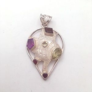 Modernist sterling faceted real gemstone pendant